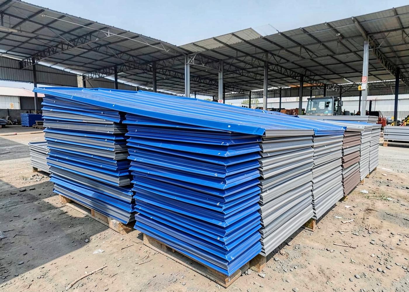 Profiled metal roofing sheets on an industrial shed